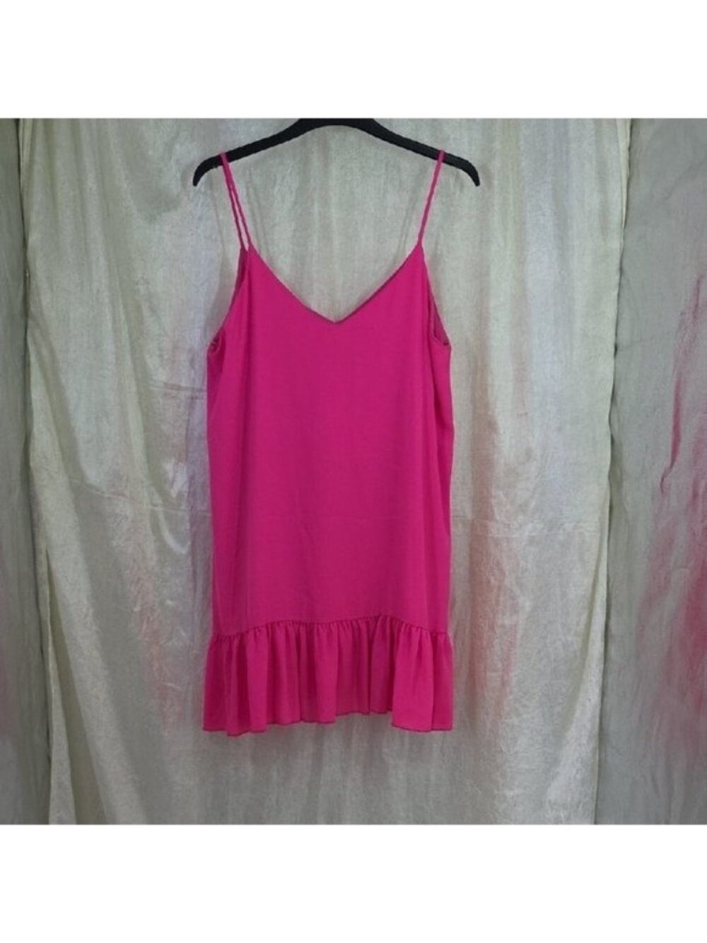 Fuchsia Pink Drop-Waist Flowy Ruffle Chiffon Flounce Dress New Size Large